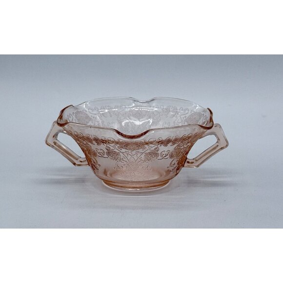 Vintage Hazel Atlas Florentine Poppy Pink Depression Glass Double Handle Bowl 6" - Picture 5 of 8